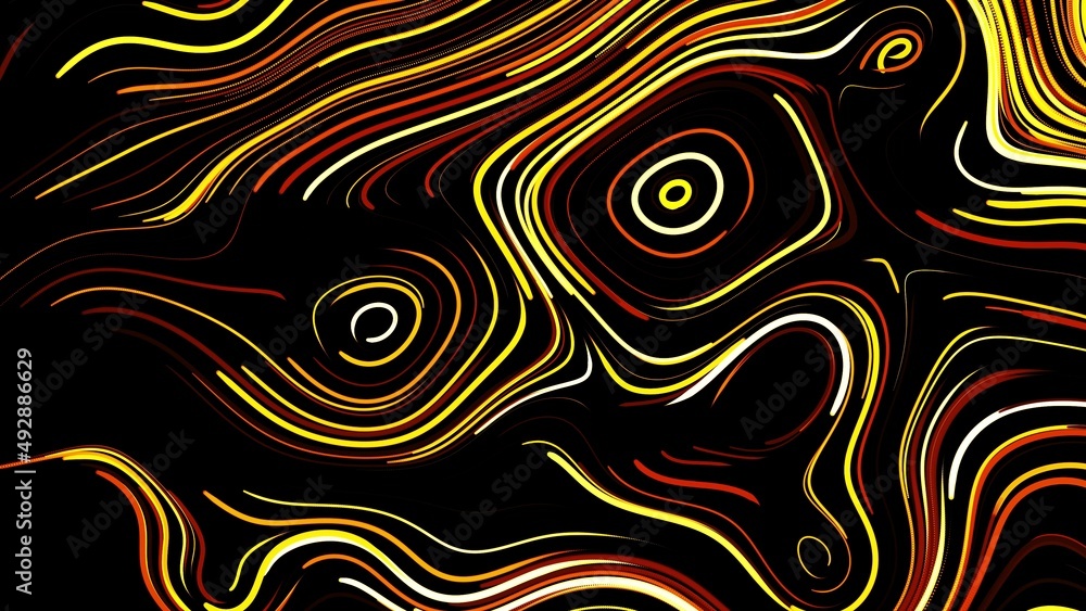 Poster abstract creative bg with curled lines like yellow trails on surface. lines form swirling pattern li
