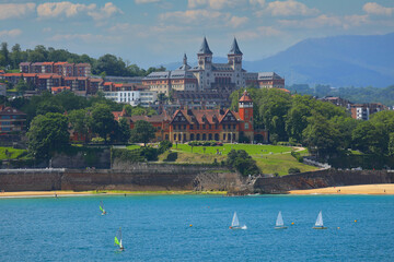 Fototapeta premium View of San Sebastian city and beautiful blue ocean, Basque country Spain