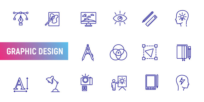Graphic design line thin icon art idea. Vector graphic design icon set project portfolio tool for website design