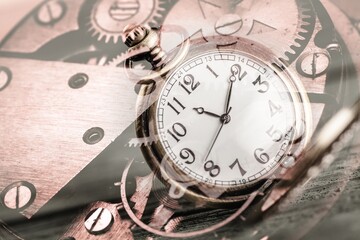 A detail of the internal mechanism of a vintage analog clockwork