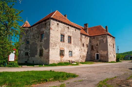 Scenic view of medieval Szent Miklos Castle, Chynadiieve, Transcarpathian region, Ukraine