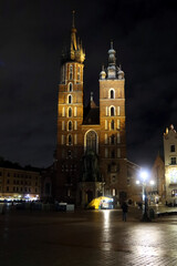 Krakow, Poland. St. Mary's Basilica on the Krakow Main Square (Rynek Glowny), Poland