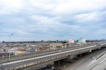 Fototapeta premium Bridge, road and city view, industrial area