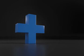 Plus sign in three dimensions on a black background. 3d illustration.