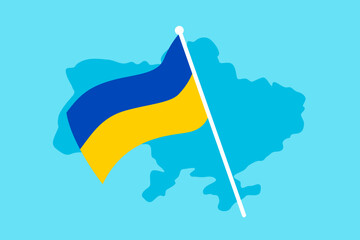 Ukrainian flag over the map of Ukraine, vector eps. Design showing the concept of Ukraine and its borders — modern european sovereign country symbol, flat design.  - obrazy, fototapety, plakaty