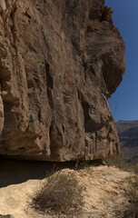 Gran Canaria, landscape of the southern part of the island along Barranco de Arguineguín steep and deep ravine
with vertical rock walls, circular hiking route starting at a hamlet Barranquillo Andres
