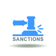 Vector illustration of sanctions word with gavel. Icon of embargo. Symbol of sanctions.
