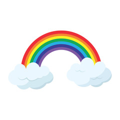 Isolated rainbow between pair of clouds icon Vector