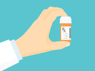 doctor hand holding package of medical prescription drug- vector illustration- vector illustration