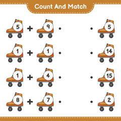 Count and match, count the number of Roller Skate and match with the right numbers. Educational children game, printable worksheet, vector illustration