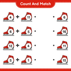 Count and match, count the number of Ice Skates and match with the right numbers. Educational children game, printable worksheet, vector illustration
