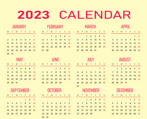 2023 year calendar.
time and business concept idea.
weekday monday.