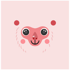 Japanese macaque snow Cute portrait square smile head cartoon round shape animal face, isolated monkey vector icon illustration. Flat simple hand drawn for kids poster, cards, t-shirts, baby clothes