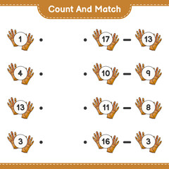 Obraz na płótnie Canvas Count and match, count the number of Golf Gloves and match with the right numbers. Educational children game, printable worksheet, vector illustration