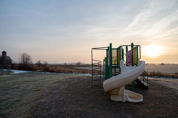 Old playground in Omagh, Milton, Ontario before expansion of Britannia Road. Halton Region