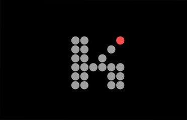 K dotted red grey alphabet letter icon logo design. Creative template for business and company with dot