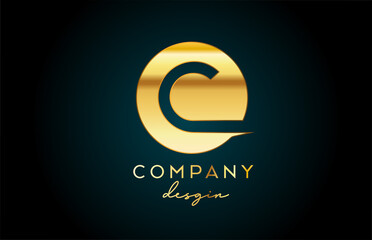 Gold C alphabet letter logo icon with circle design. Golden creative template for business and company