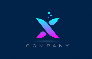 pink blue X alphabet letter logo icon design. Creative template for business and company with dots