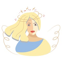 Silhouette of a Ukrainian woman in the form of an angel. Sweet girl in defense of the country. Yellow and blue are the colors of the national flag. The concept of fighting for peace against war Vector