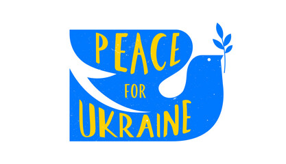 Flying bird, dove as a symbol of peace. Support Ukraine, Stand with Ukraine banner and poster in yellow and blue colors