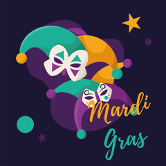 Colored mardi gras template pair of jester masks Vector