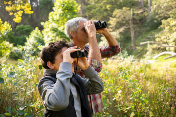 Dad and son exploring