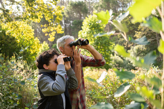 Dad and son exploring