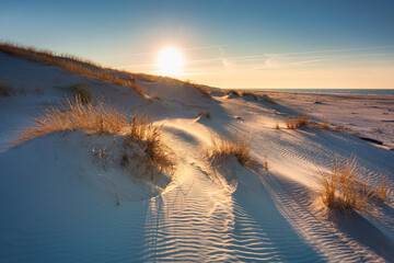 Beautiful scenery of the Slowinski National Park by the Baltic Sea, Leba. Poland - obrazy, fototapety, plakaty