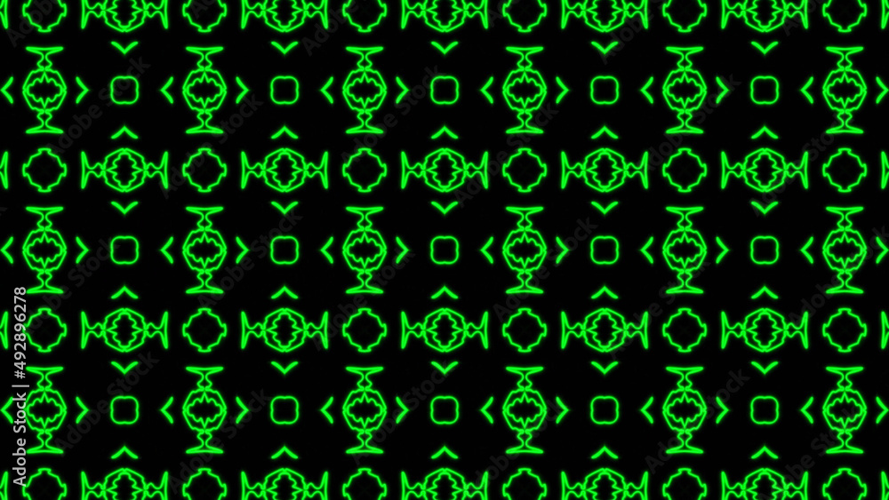 Poster abstract green geometric seamless pattern background. psychedelic colorful kaleidoscope vj backgroun