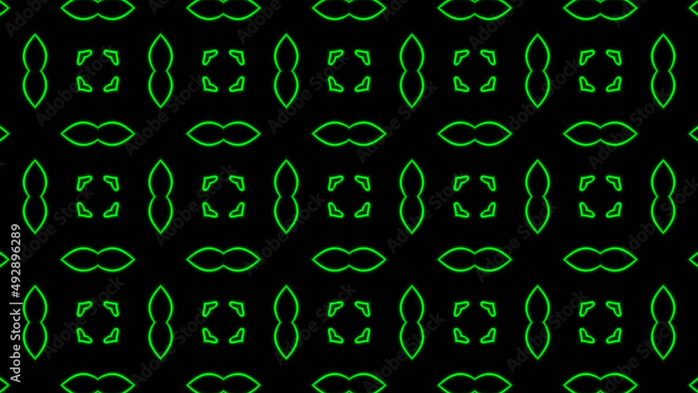 Poster abstract green geometric seamless pattern background. psychedelic colorful kaleidoscope vj backgroun