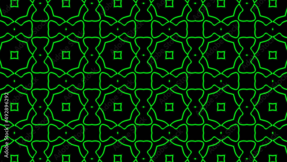Poster abstract green geometric seamless pattern background. psychedelic colorful kaleidoscope vj backgroun
