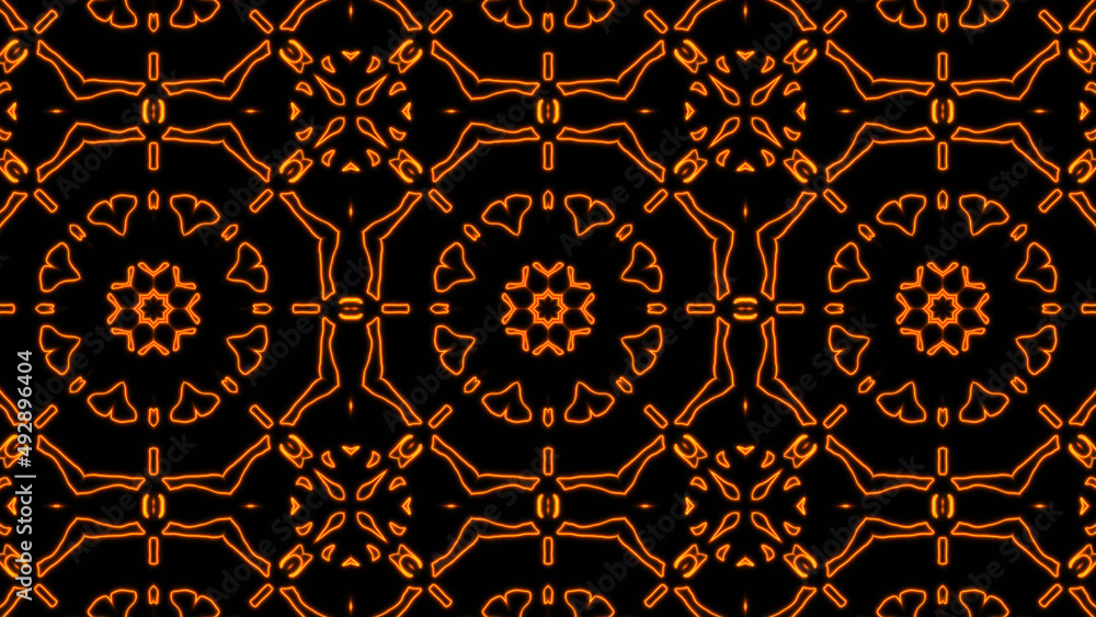 Poster abstract orange geometric seamless pattern background. abstract stripes kaleidoscope. fast psychedel