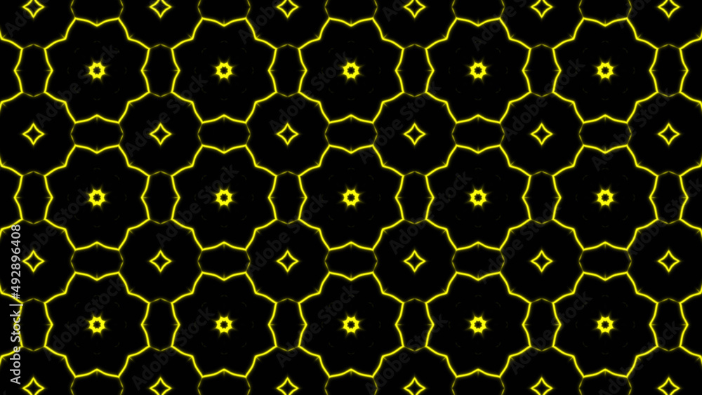 Poster abstract yellow geometric seamless pattern background. abstract stripes kaleidoscope. fast psychedel