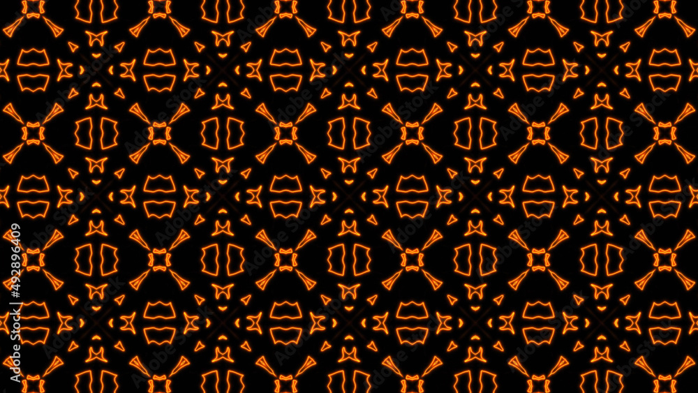 Poster abstract orange geometric seamless pattern background. abstract stripes kaleidoscope. fast psychedel