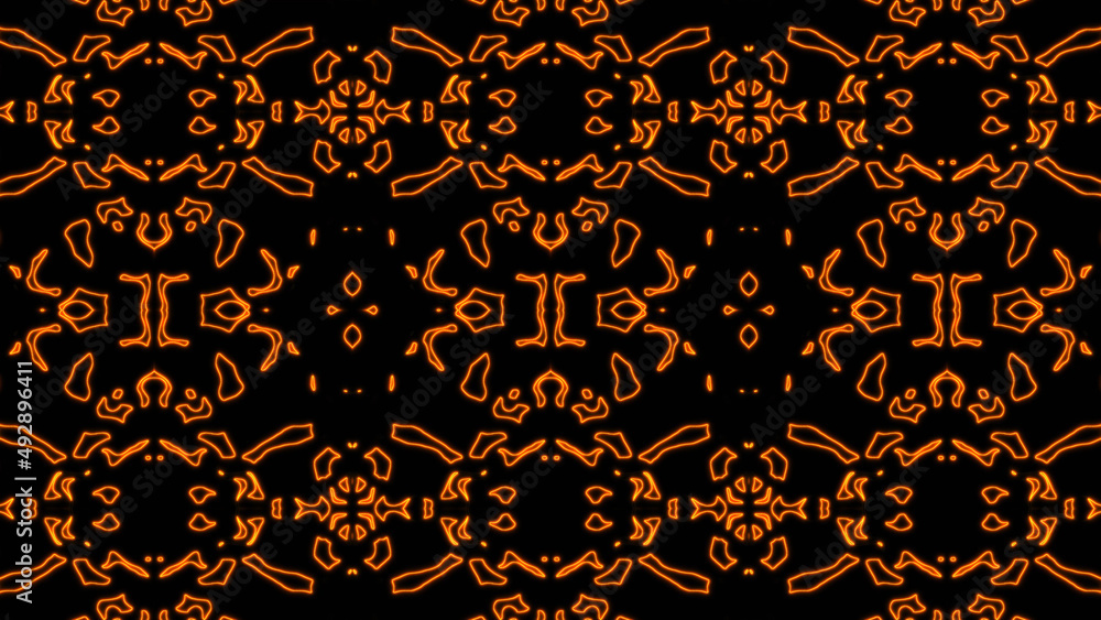 Poster abstract orange geometric seamless pattern background. abstract stripes kaleidoscope. fast psychedel