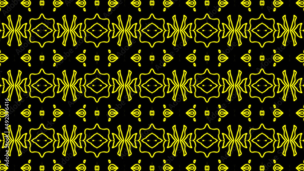 Poster abstract yellow geometric seamless pattern background. abstract stripes kaleidoscope. fast psychedel