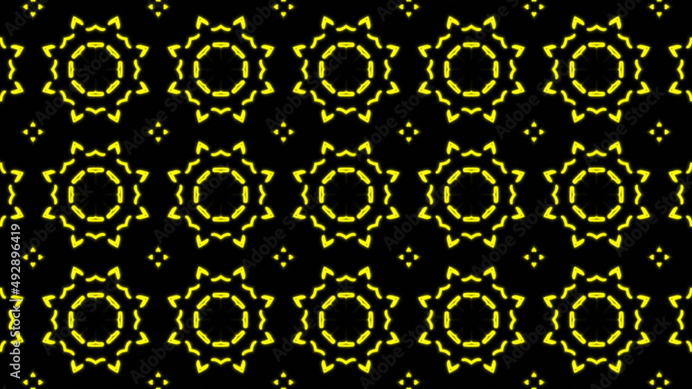 Poster abstract yellow geometric seamless pattern background. abstract stripes kaleidoscope. fast psychedel