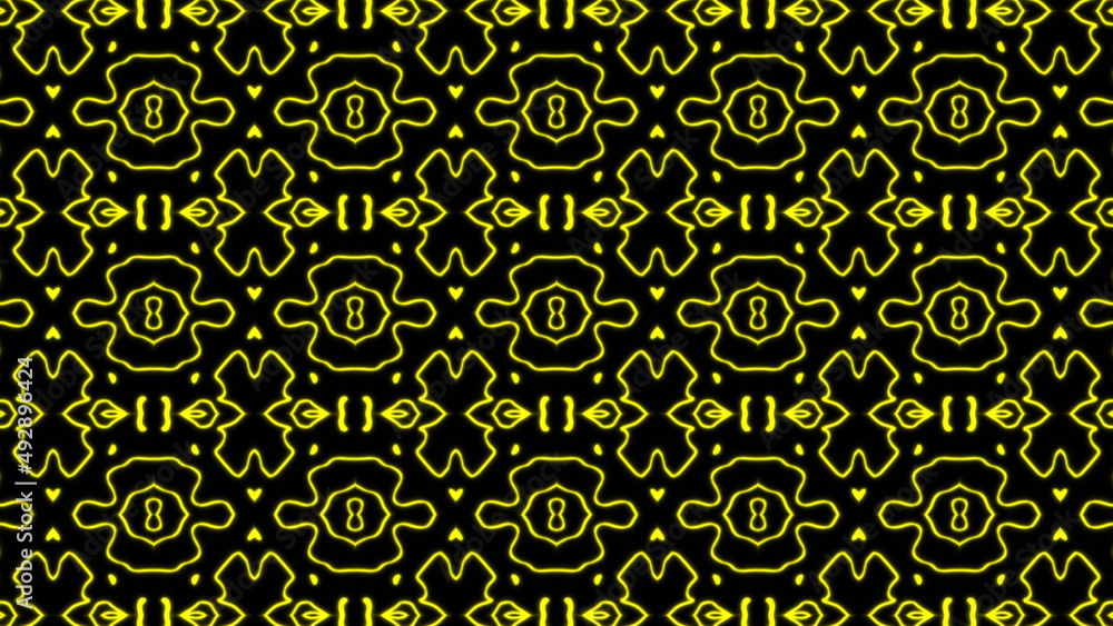 Poster abstract yellow geometric seamless pattern background. abstract stripes kaleidoscope. fast psychedel