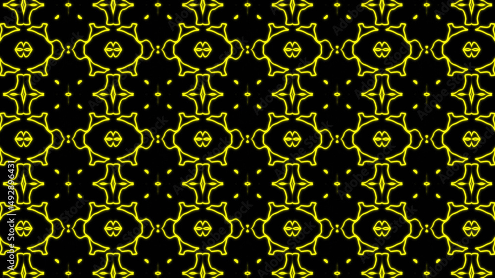 Poster abstract yellow geometric seamless pattern background. abstract stripes kaleidoscope. fast psychedel