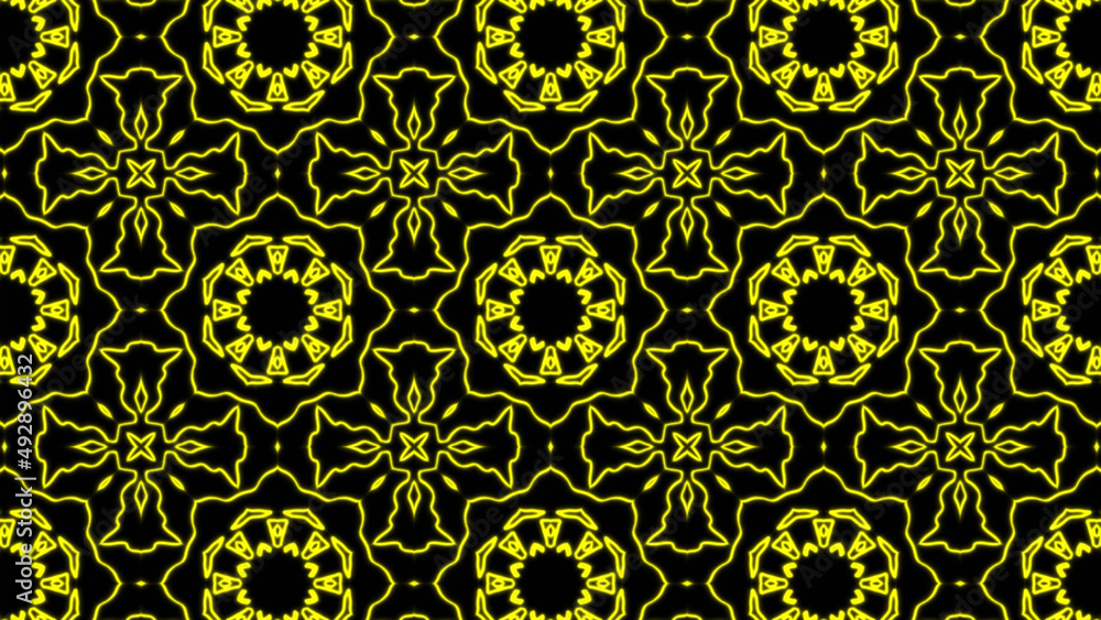 Poster abstract yellow geometric seamless pattern background. abstract stripes kaleidoscope. fast psychedel
