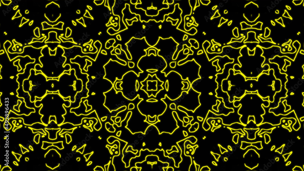 Poster abstract yellow geometric seamless pattern background. abstract stripes kaleidoscope. fast psychedel