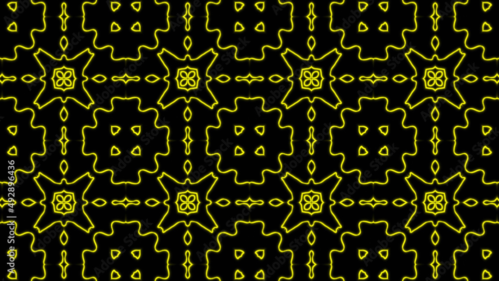 Poster abstract yellow geometric seamless pattern background. abstract stripes kaleidoscope. fast psychedel