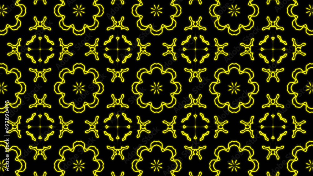 Poster abstract yellow geometric seamless pattern background. abstract stripes kaleidoscope. fast psychedel