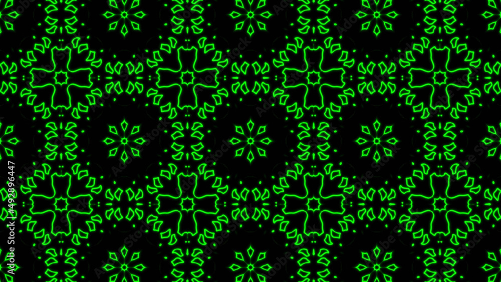 Poster abstract green geometric seamless pattern background. psychedelic colorful kaleidoscope vj backgroun