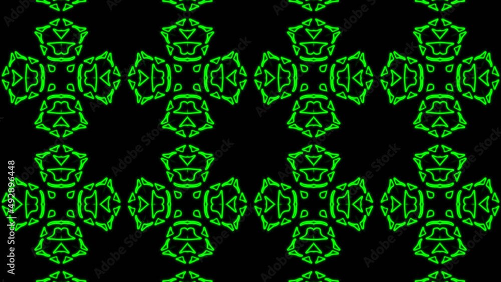 Poster abstract green geometric seamless pattern background. psychedelic colorful kaleidoscope vj backgroun