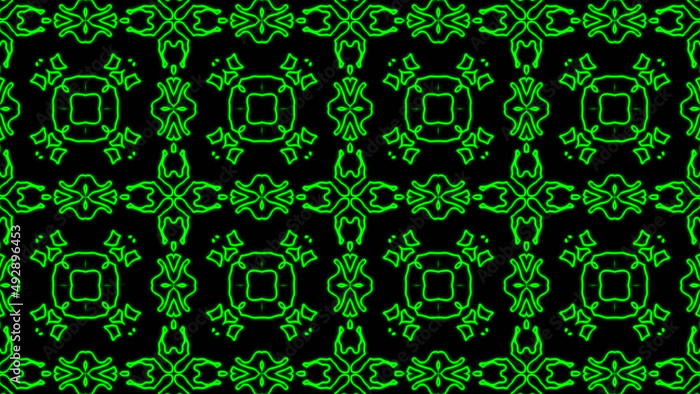 Poster abstract green geometric seamless pattern background. psychedelic colorful kaleidoscope vj backgroun