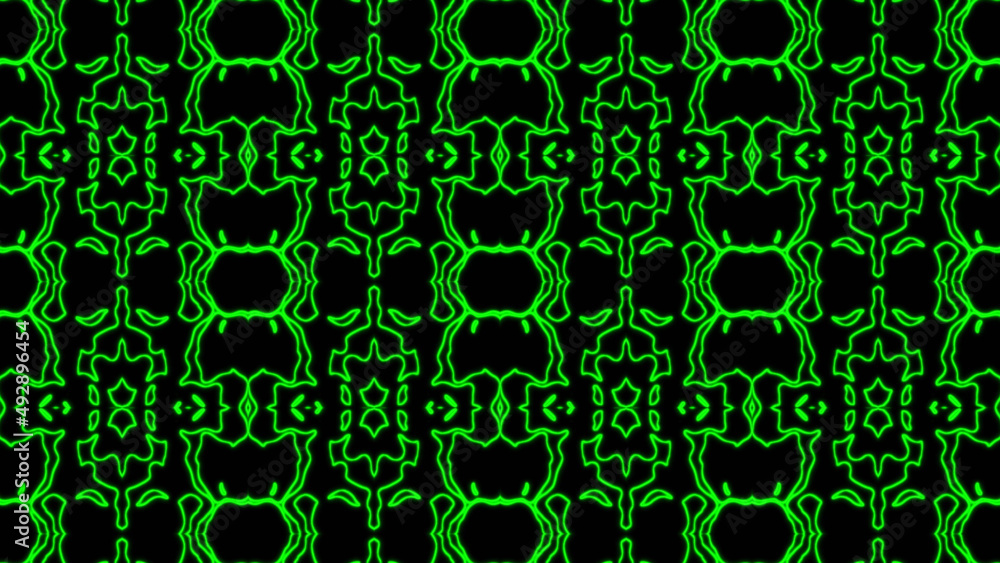 Poster abstract green geometric seamless pattern background. psychedelic colorful kaleidoscope vj backgroun