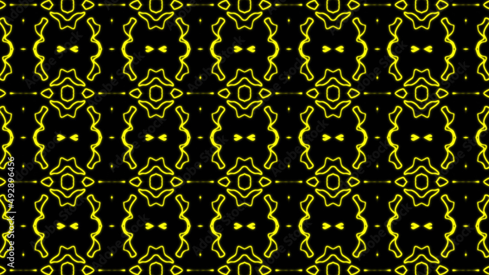 Poster abstract yellow geometric seamless pattern background. abstract stripes kaleidoscope. fast psychedel
