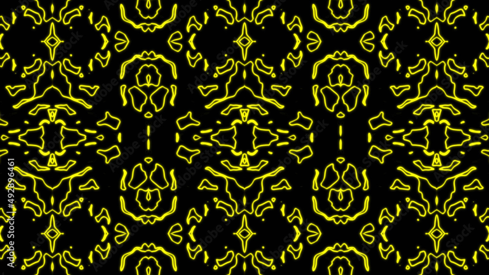 Poster abstract yellow geometric seamless pattern background. abstract stripes kaleidoscope. fast psychedel