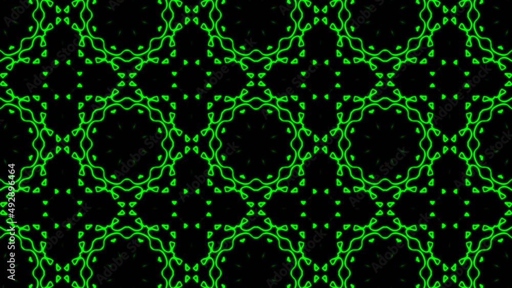 Poster abstract green geometric seamless pattern background. psychedelic colorful kaleidoscope vj backgroun